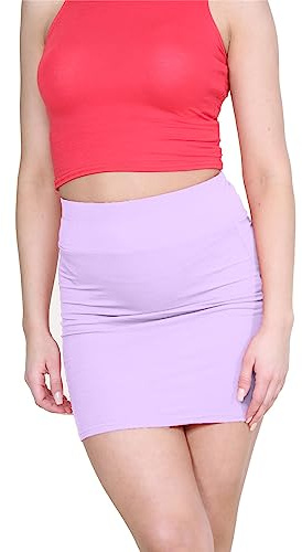 janisramone® Women's Mini Skirts, Elasticated Micro Skirt, Y2k Bodycon High Waist Mini Skirt, Plain Pencil Stretchy Sexy Skirt Lilac