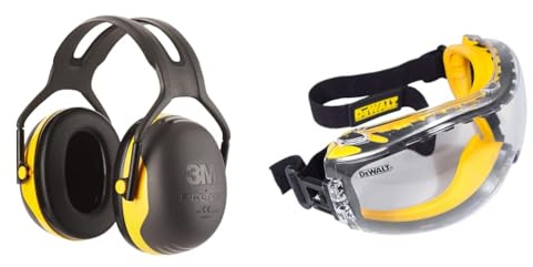 Peltor 3M X2AC1 X2 Earmuff; Ear Defender, Hearing Protection against noise levels & DEWALT GOGGLE Concealer Clear Goggle DPG82-11D