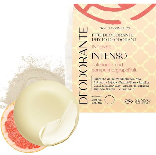 Senso Naturale Deodorant Fest Zart 100% Natürlich Bio, Reduziert die Bildung von Geruchsmolekülen, Schützt, Hydratisiert, Beruhigt (Intensiv (grapefruit, patchouli, oud))