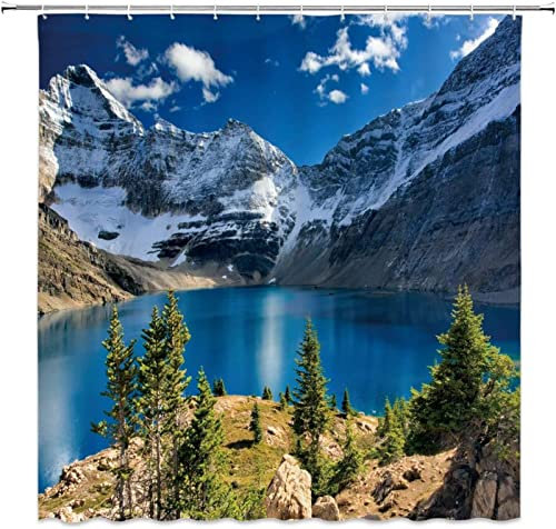 Rideau de Douche 80 x 180 Rideaux Douche Montagne Enneigée Rideau Salle de Bain Lavable Anti Moisissure La Nature Rideau Douche Paysage Imprimé DéCoratif Tissu Polyester avec Crochets