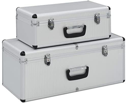 Alubox Set, stapelbare Transportkisten, Tragekoffer Alukiste Transportbox Lagerbox Alukoffer Lagerkisten Metallkiste Metallbox Aluboxen, Werkzeug Aufbewahrung, Silbern