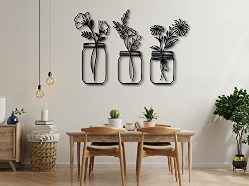 VAILLA Blumen Küche Bilder, Wandbild aus Holz, Wand deko in Schwarz Gold, 3D, Wandtatoo Home Wall Art Dekoration, Wandaufkleber, Moderne Deko, Bilder für Zuhause Büro Schlafzimmer, Wohnzimmer