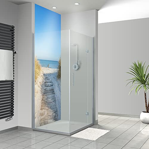 WANDFREUDE individuelle Duschrückwand Aluverbundplatte auf Maß (1 Stück - Holzbohlenweg zum Meer - Seidenmatt) – Dusche Wandverkleidung Duschwandverkleidung Duschrückwände