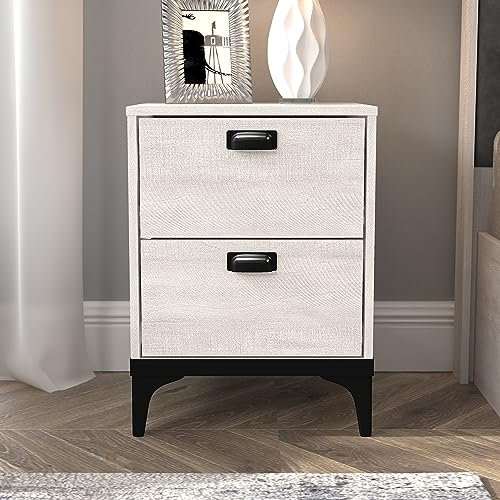 Galano Lawrence 2 Drawer Bedside Table - Storage Cabinet with Drawers for Bedroom, Hallway, Entryway, Living Room (Dusty Grey Oak)