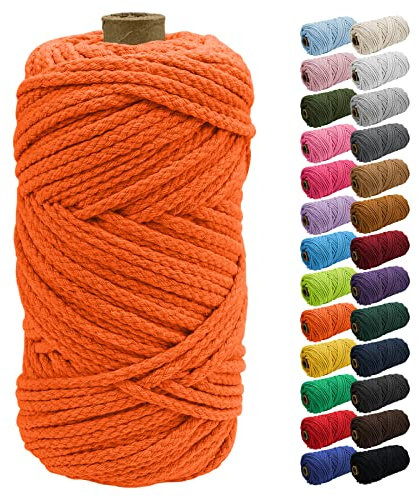 Uiopa Cuerda de macramé de 5 mmx90 m, cuerda de macramé gruesa de 8 hebras, cuerda de algodón trenzada, cuerda de macramé naranja para colgar plantas, jardín, proyectos de bricolaje