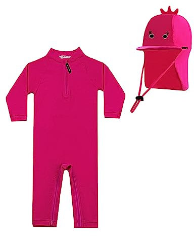 weVSwe Baby Girl Traje De Baño UV Protección UV De Una Pieza con Sombrero De Sol para Niños Pequeños Solapa Rosado Flamenco 18-24 Meses