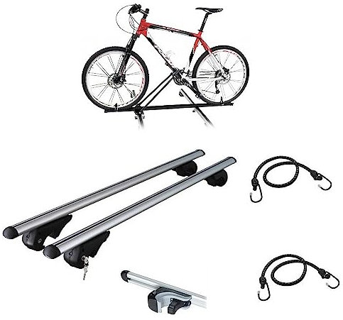 KOMPATIBEL MIT Ford Ranger 2018 FAHRRADTRÄGER AUS Stahl + GEPÄCKTRÄGER-Box FÜR AUTODACH 135 cm MIT RELING, Nicht VOLLSTÄNDIG AM Dach BEFESTIGT, ZUGELASSEN