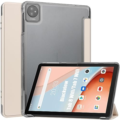Dlahaby Case for Blackview Tab 7 WiFi/Blackview Tab 8 WiFi,PU Leather & Hard Clear PC Protection Flip Cover with Stand Function for Blackview Tab7 Wifi / Tab8 Wifi Tablet,apricot