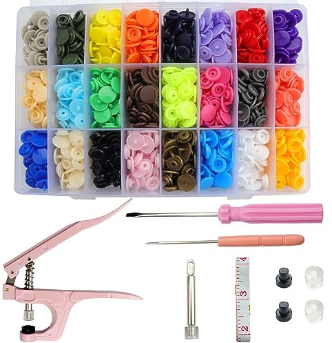 Roellgs Lot de 360 boutons pression T5 en plastique avec pince pour couture de vêtements, bavoirs, imperméables, outils de bricolage (pince rose)