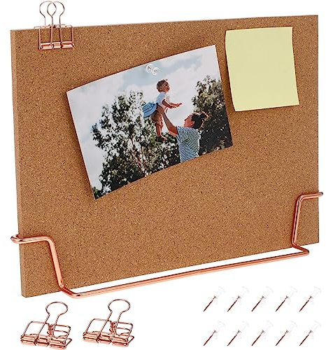 Alipis Desktop Cork Bulletin Board Message Board with Stand, Decorative Pin Board Memo Picture Board for Office Home(Rose Gold)