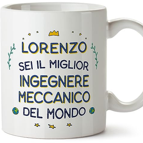 MUGFFINS Tazas Personalizadas para INGENIERO MECÁNICO hombre - En Italiano - Migliore del Mondo - 11 oz / 330 ml - Regalo Personalizable original y divertido
