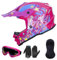 ILM Motorradhelm Kinder Motocross Kinderfahrradreithelm mit Brillen Maske Handschuhe Junge Und Mädchen ECE Model Z705,Starlight Pony,L
