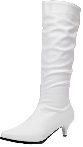 CHICMARK Stivali alti al ginocchio da donna con punta a punta e tacchi Kitten per occasioni alla moda, bianco, 43 EU