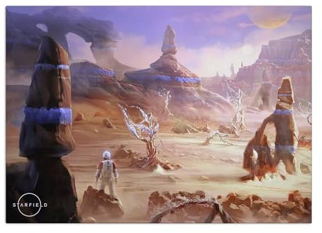 Displate Offiziell Starfield MetallPoster Magnetische Befestigung Inklusive Lizenziert Bilder Hochwertiges Poster Desert Biome Horizontal 67.5 cm x 48 cm