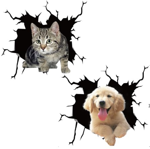 2 Adesivo per auto 3D stereo, motivo anime, Gatto cane 3D Rimovibile Auto Adesivo Decorazione, Adesivo Finestra Auto Animazione per dei Cartoni Animati decorazione divertente, gattino cucciolo adesivo