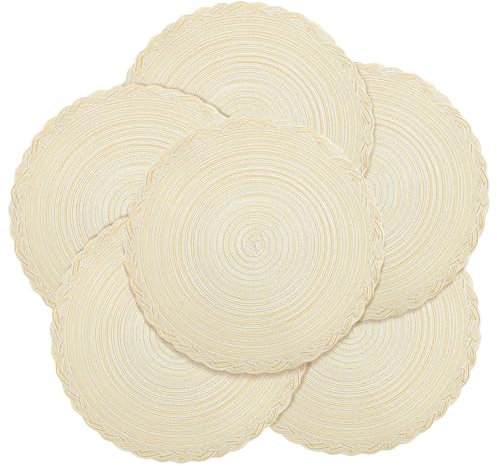 fanquare Salvamanteles Redondos Juego de 6 Salvamanteles Trenzados Resistentes al Calor para Mesa de Cocina 38cm Salvamanteles Redondos Lavables Beige