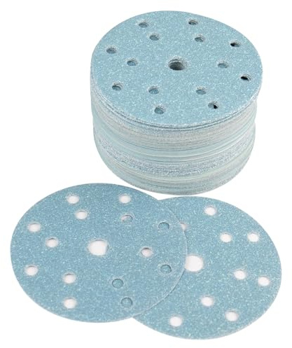 FASTPLUS 100Pcs Blue 150mm Sanding Discs 15 Hole 240 Grit Hook & Loop Disc | Ceramic Abrasive Sanding Pads Sandpaper for Random Orbital Sanders 6 Inch Wood Metal Automotive Sanding