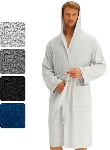 Morgenstern Peignoir de Bain Homme Eponge Coton Capuche Certifié OEKO-TEX® Gris Clair L