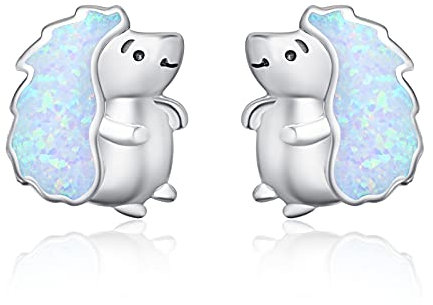 TANGPOET Igel Ohrringe Geschenke für Damen Frauen Mädchen Silber 925 Opal Ohrstecker Niedlicher Igel Tier Schmuck Hedgehog Earrings für Kinder