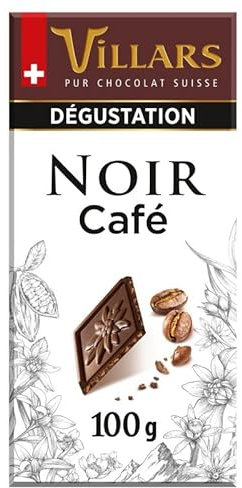 Villars Tablettes de Chocolat Noir 100g - Délicieusement Intense aux Pépites de Café - Artisanat Suisse Traditionnel - Epicerie Fine Gourmande - Le Lot De 4