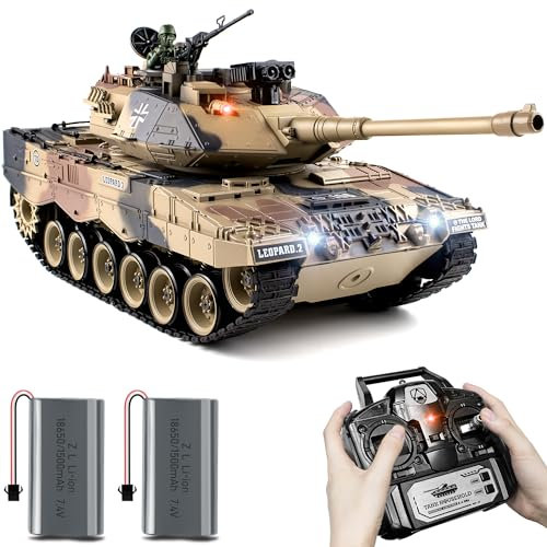 Supdex RC Panzer 1/18 Deutscher Leopard II, 2.4GHz Panzer Ferngesteuert mit Schussfunktion, WW2 Modell Kampf, mit Rauch, mit Licht und Sound, Spielzeug für Erwachsene und Kinder