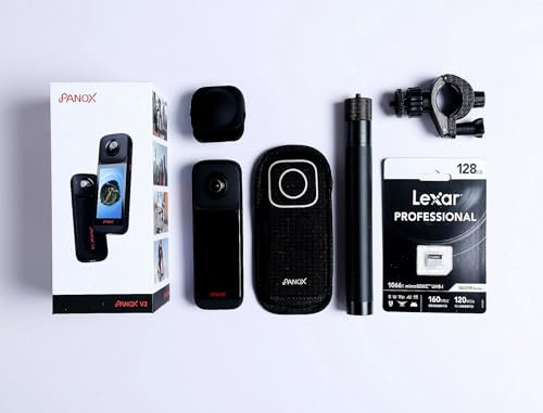 PANOX V2-360 Action Camera Kit with 3.0 Touchscreen-5.7K 360 Video, 1/2 48MP Sensors, 72MP 360 Photo, Multi-Platform 4K 360° HDR Live Streaming, Stabilization, AI Editing