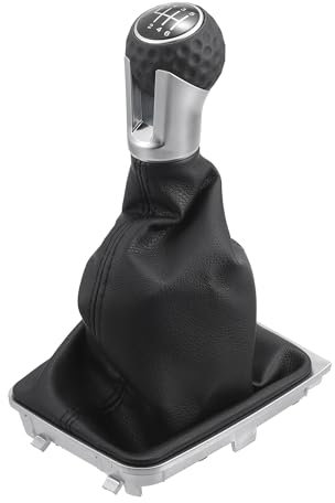Partuto Schaltknauf mit 6-Gang-Schaltgetriebe und Staubschutz - Schalthebelknopf mit Abdeckung - für VW Golf 7 GTI 2013-2017 Kunstleder Schwarz Silberfarben - 1 Stück