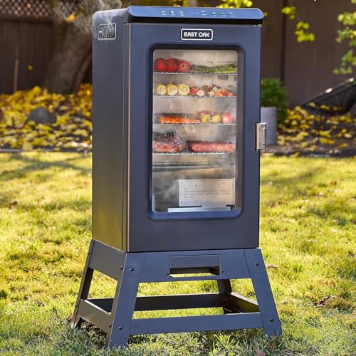 EAST OAK Digitaler elektrischer Raucher, 76,2 cm (30 Zoll), Outdoor-Raucher mit Glastür und Fleischthermometer, 183 cm, quadratisch, mit Fernbedienung, Nachtblau