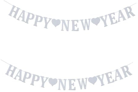 ifundom Happy New Year Girlande Silber 2 Stück Party Wimpelkette Zum Aufhängen Festliche Hängegirlande Weihnachtsparty Banner Frohes Neues Jahr Banner Glitzer Banner Weihnachts Hängebanner