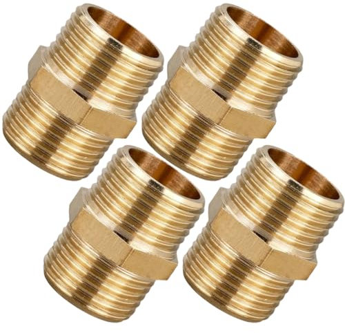 OIGWBPH 4 pezzi Nippli riduttori in ottone,riduzione da 3/4 a 1/2,doppio nipplo in ottone,filettatura esterna,adattatore da 1/2 pollici a 3/4,durevole,adatto per riduttori per tubi dell'acqua (20x25)