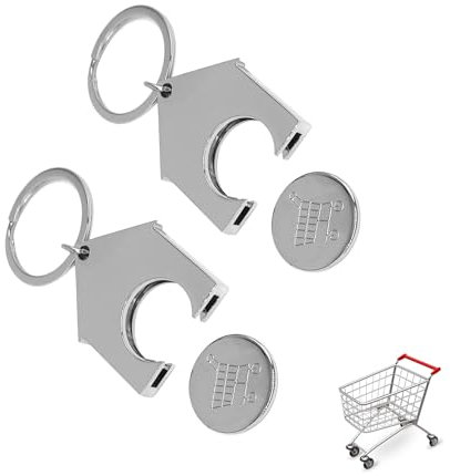 Aikeis 2 Stück Edelstahl Einkaufswagen Token Schlüsselanhänger Trolley-Chip für Einkäufe, Einkaufswagenchip Schlüsselanhänger für den Supermarkt aus Edelstahl