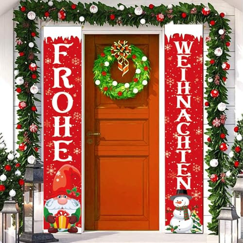 Weihnachtsbanner für Tür - Frohe Weihnachten Banner Outdoor Indoor Balkon Merry Christmas zum Anhängen - Weihnachtsdeko für Weihnachtsfeier Neujahr