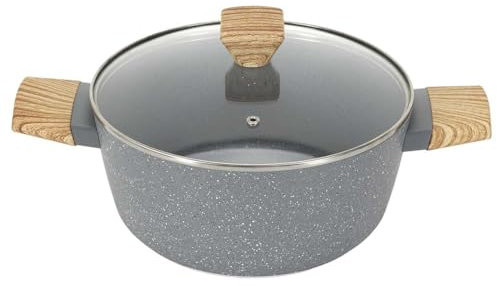 COOK CONCEPT - KC25391 Faitout Aluminium Forgé 24 cm, Poignées Effet Bois, Cuisson Mijotée, Design Gris et Marron, Nettoyage Facile, Compatible Induction