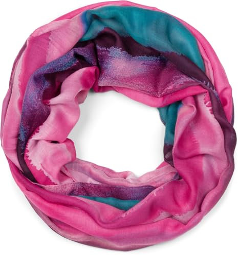 styleBREAKER Damen Loop Schal mit elegantem Aquarell-Farbverlauf, Leichter und weicher Schlauchschal, mehrfarbig 01017163, Farbe:Himbeer-Petrol