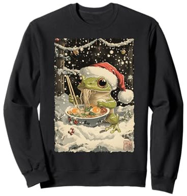 Cute Christmas Anime Manga Kawaii Frog Eating Ramen Noodles Sweatshirt