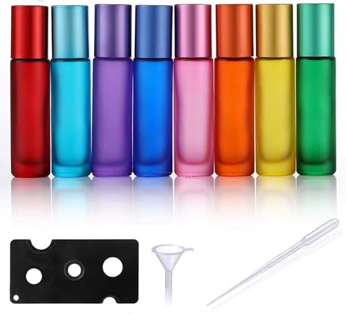 Frogetu Lot de 8 Roll On Huile Essentielle Vide Bouteil 10ML,Roll On Bouteilles en Verre,Flacon Roll On Vide,Rechargeable Roll Verre Flacon,pour Huile Essentielle,Parfum,Massage