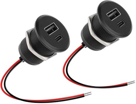 CamperXlite Camper Presa USB 12V Alluminio, 24W Dual Porte - PD3.0 QC3.0 Presa di Corrente USB Caricatore Ricarica Rapida per Marine Barca Roulotte Camion T3 T4