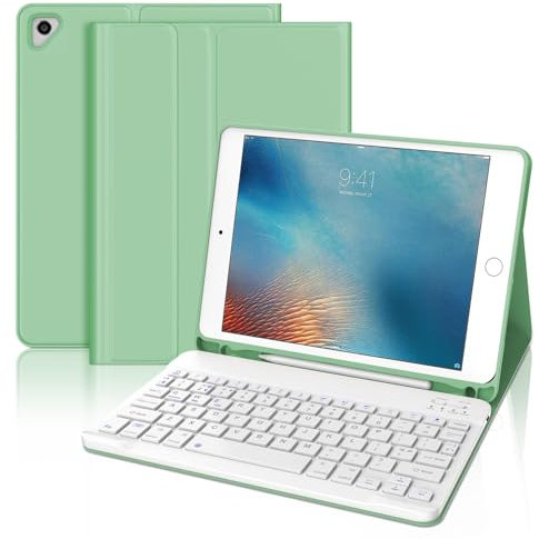 Detachable Bluetooth Keyboard Case for iPad, Slim Protective Cover with Pencil Holder, Grass Green