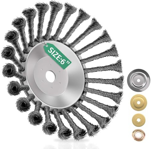TGNISI Unkrautbürste für Freischneider – 25,4 mm Bohrung, Stahlbürste, Wildkrautbürste, Ersatztrimmaufsatz für Rasenmäher, effiziente Entfernung von Unkraut und Moos (6 Zoll)
