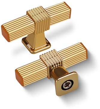 SPDYCESS 10 Piezas Mango de Barra en T, Tiradores Puerta Armario, Vintage Aleación de Aluminio Tirador, Tiradores para Armarios de Cocina, Cajones, Muebles, Dorados