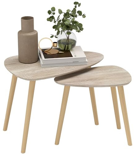 HOMCOM Lot de 2 Tables Basses gigognes Design scandinave Pieds en Bois et Plateau en Bois, Aspect Naturel