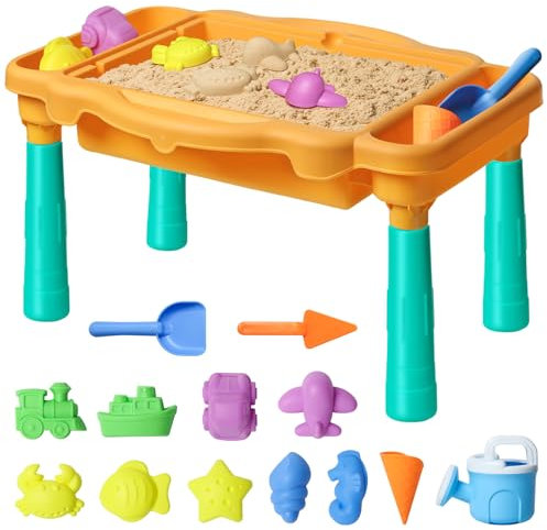 MTDASB Kids Sand Table Toy Set with Molds - Portable Beach Sandpit Play Desk for Outdoor & Indoor Creative Activities