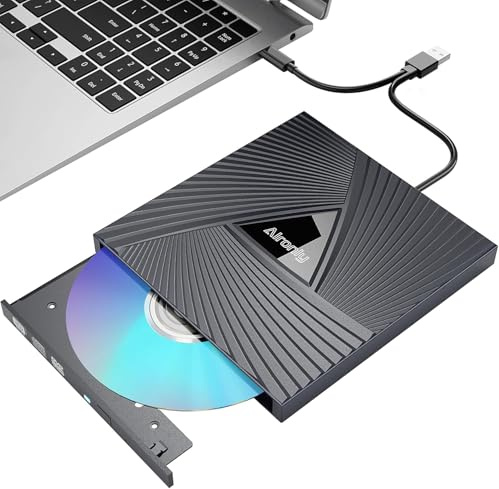 Alronly External CD/DVD Drive for Laptop/PC, USB 3.0 Type-C Portable Player for Computer CD DVD +/-RW Disk Drive CD Burner Writer Reader Compatible with Desktop Windows Apple (Functional Interface)