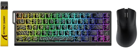 ATTACK SHARK X68 HE Kabelgebundene Gaming-Tastatur und R1-Maus mit einstellbarer Betätigung, Spiralkabel, USB C/2,4 GHz, kabellos/BT-Maus, ultraleicht, 18 K DPI-Maus für E-Sport-Gamer, schwarze Kontur