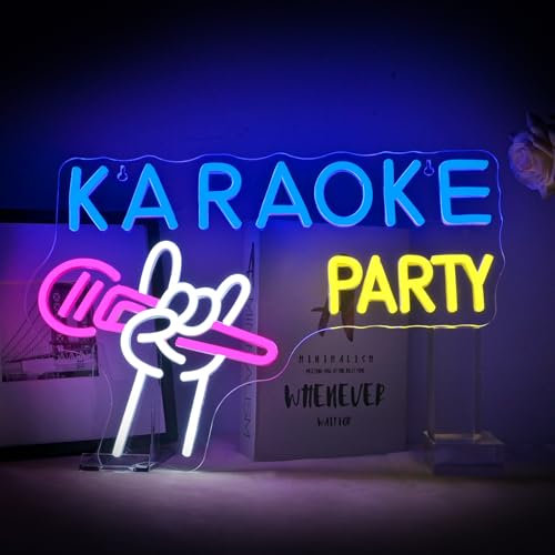 Ineonlife Fiesta de Karaoke Luces Neon, Micrófono de Karaoke Letrero Neon Regulable para Decoración de Pared, Letrero LED neón para Fiesta, Fiesta de Cumpleaños, Bar Man Cave, Estudio de Música