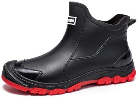 Gugifcto Stivali Gomma Uomo,Stivali Pioggia Donna,Morbido e Confortevole Impermeabile Antiscivolo Scarpe da Lavoro Uomo Adatto per Aree Umide in Cantieri e Giardini Piovosi Red45EU