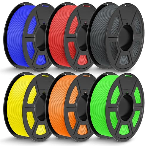 TECBEARS Rapid Matte PETG Filament 1.75 mm Bundle 6 kg, High Speed 50-600mm/s PETG 3D Drucker Filament, Elegante Matte Oberfläche, 6 Stück 1kg(2.2lbs) Grau, Rot, Blau, Orange, Gelb, GrüN