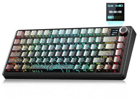LEOBOG X Aula F75 MAX Wireless Gaming Keyboard with TFT Screen and Knob,75% Hot Swappable Custom Mechanical Keyboard, RGB Backlit,Pre-lubed Linear Switches,Side Printed PBT Keycaps(Grey Gradient)