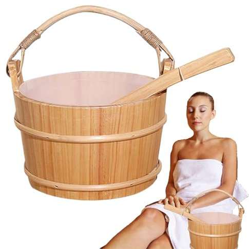 Liakyunf Sauna Eimer - Sauna Holz Eimer Set - Tragbares Holzfass-Löffel-Set, Handgefertigte Spa-Artikel für Körperentspannung & Schwitzen unter der Dusche