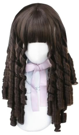TTYAO REII Vintage Lolita Römische Locken Perücke, viktorianisches Kostüm, Teeparty, Haarteil, lang, lockig, synthetische Perücke für Cosplay (dunkelbraun)